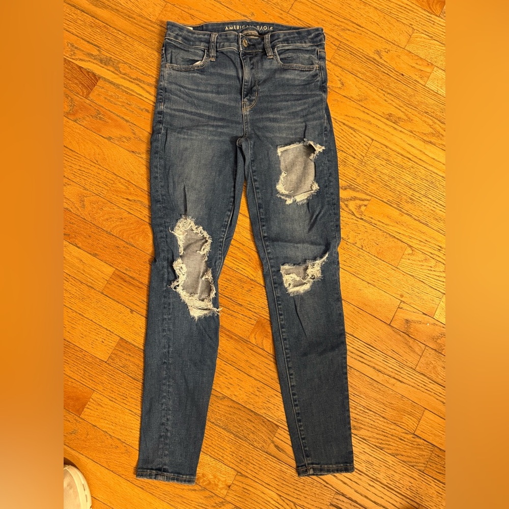 American Eagle Outfitters Ripped Dark Blue Skinny Jeans